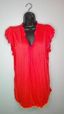 Love Ever After Women's 1X V-Neck Pleat Deep Sea Coral Short sleeve Blouse New